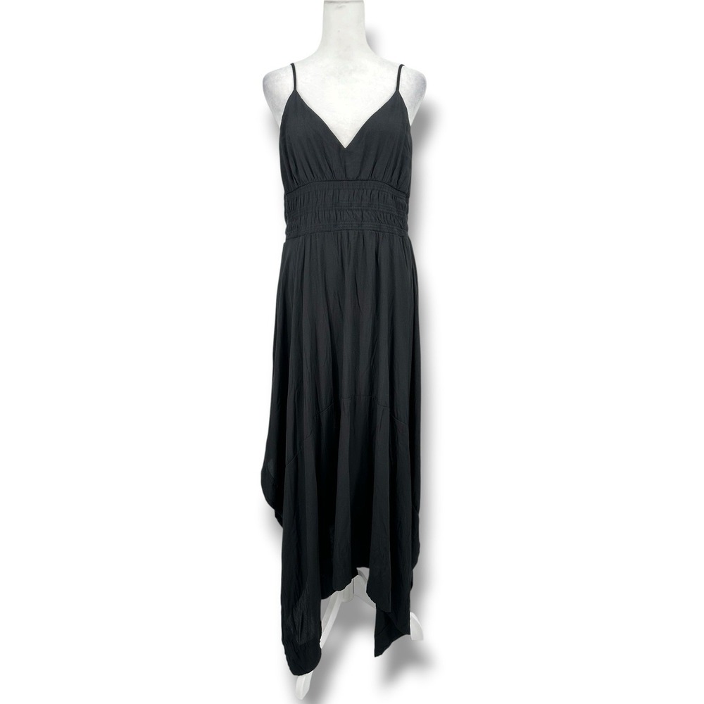 Blu Pepper Black Maxi Dress XL Smocked Handkerchief Hem Boho Fairy Grunge Festiv